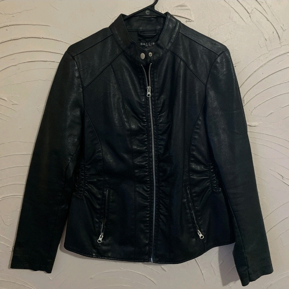 Baccini Women's Faux Leather Moto Jacket in Black